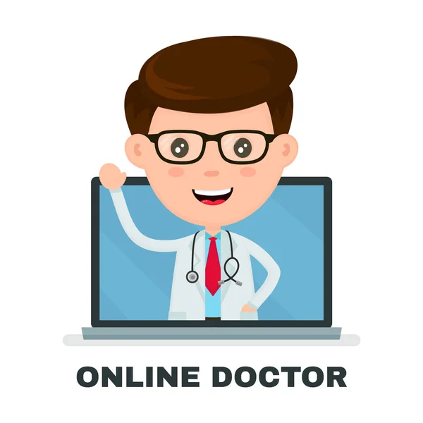 Médico en línea en yout servicio informático — Archivo Imágenes Vectoriales