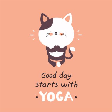 Sevimli mutlu kedi yoga yaparken meditasyon yapıyor.