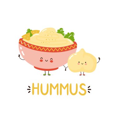 Cute happy hummus bowl and chickpea clipart
