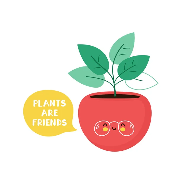 Cute happy plant in pot card. — ストックベクタ