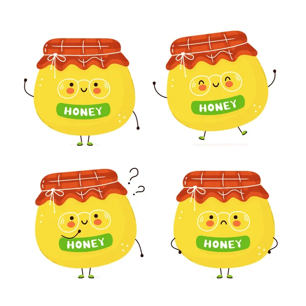 Cute happy jar of honey set — ストックベクタ