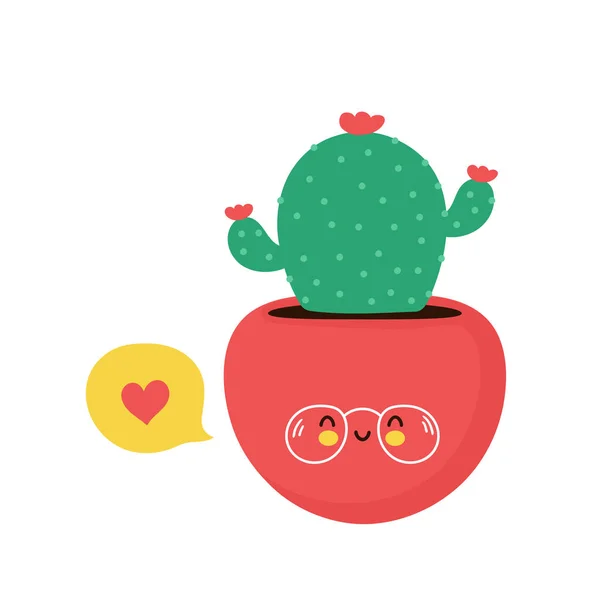 Linda planta de cactus feliz en la tarjeta del pote — Vector de stock