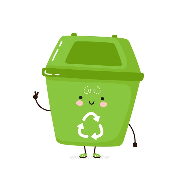 Cute happy trash bin. Isolated on white background — Stock Vector