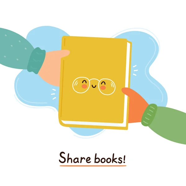 Kezek át aranyos mosolygós boldog könyv — Stock Vector