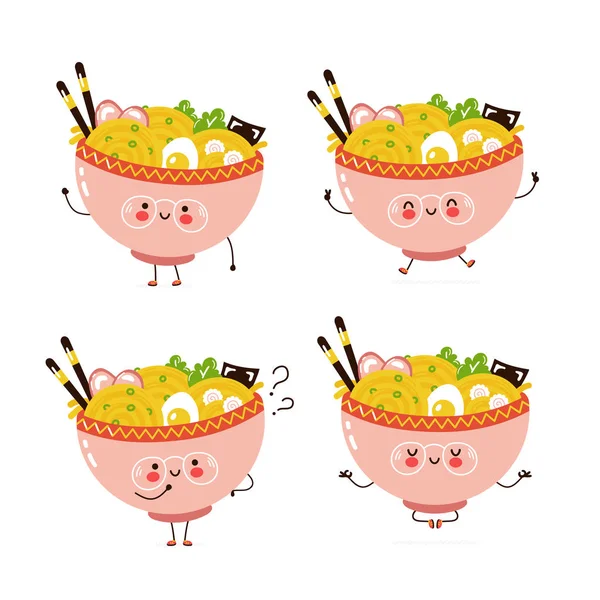 Cute happy ramen bowl character set — ストックベクタ