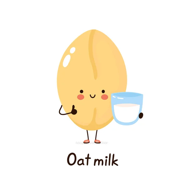 Lindo feliz sonriente planta a base de leche de avena — Vector de stock