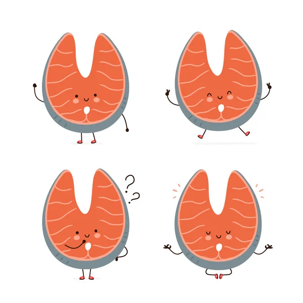 Cute happy red fish salmon character — ストックベクタ
