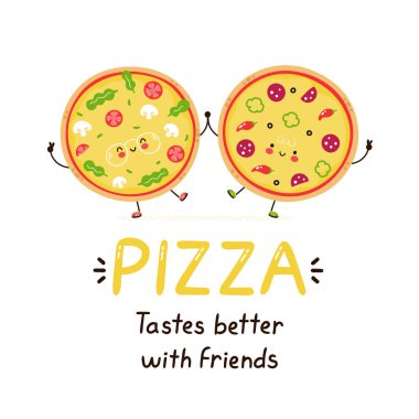 Sevimli, mutlu, gülümseyen pizza arkadaşları.