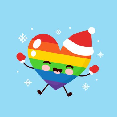 Sevimli gülümseyen mutlu Lgbt kalbi Noel şapkasında 