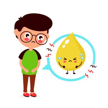 Sad sick young man with urine problem clipart