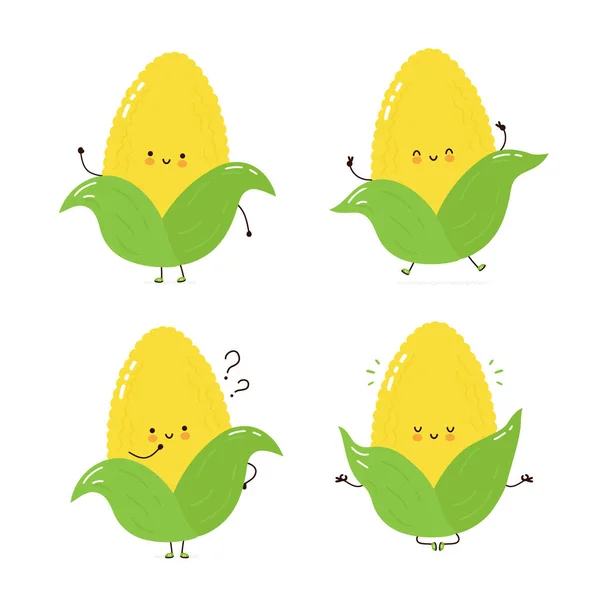 Aranyos boldog kukorica karakter készlet gyűjtemény — Stock Vector