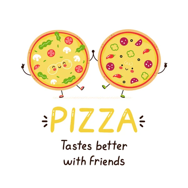 Cute szczęśliwy uśmiechnięty przyjaciele pizza — Wektor stockowy