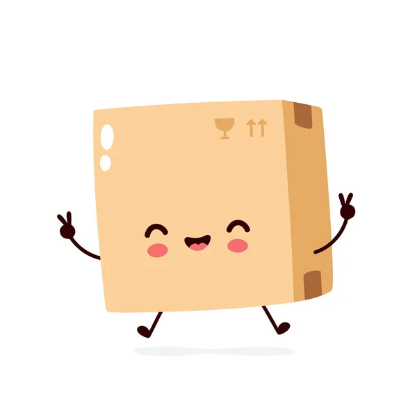 Cute uśmiechnięta szczęśliwa paczka, skrzynka dostawy — Wektor stockowy