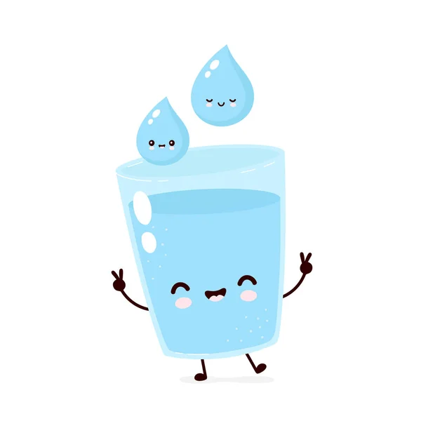 Lindo sonriente feliz vaso y gota de agua — Vector de stock