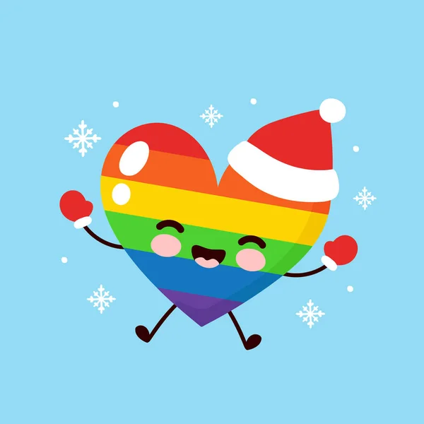 Carino sorridente cuore LGBT felice nel cappello di Natale — Vettoriale Stock