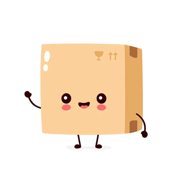 Aranyos mosolygós boldog csomag, szállítási doboz — Stock Vector