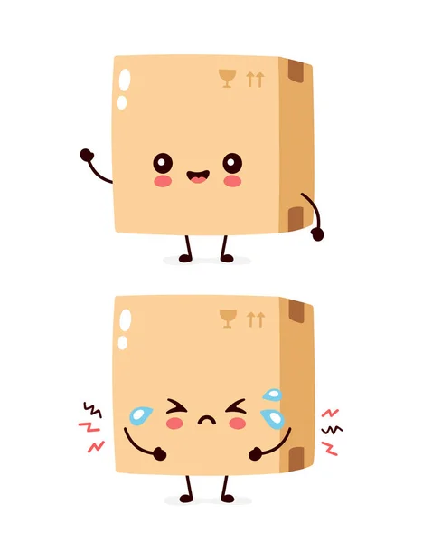 Cute smiling happy and sad parcel — Stockvector