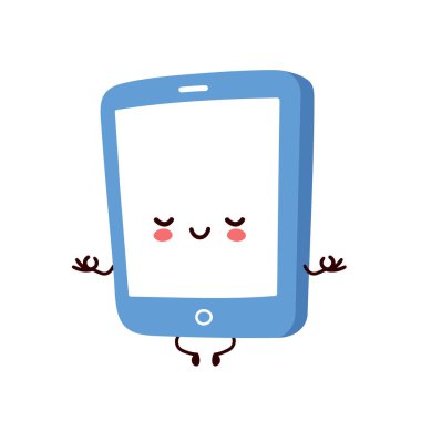 Sevimli mutlu akıllı telefon, cep telefonu meditasyon. 