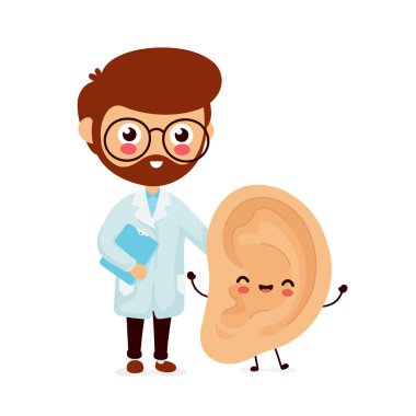 Sevimli gülümseyen mutlu insan kulağı ve doktor