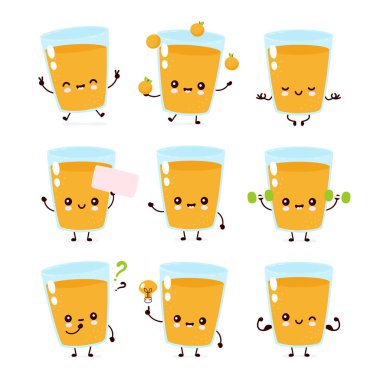 Güzel gülümseyen mutlu portakal suyu seti. 