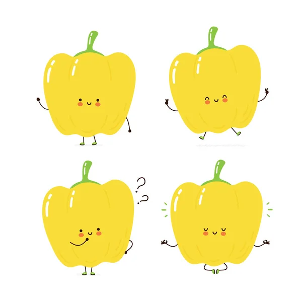 Mignon jeu de caractères poivron heureux collection — Image vectorielle