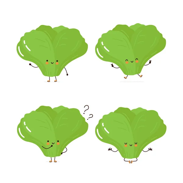 귀엽고 행복 한 녹색 잎 샐러드 캐릭터 — 스톡 벡터