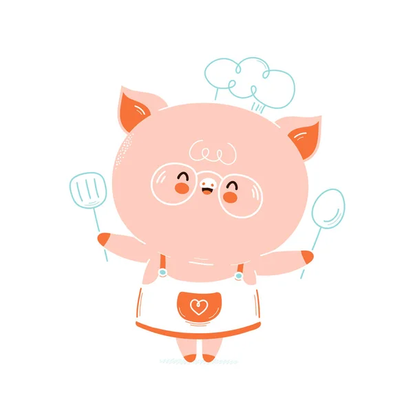 Lindo feliz sonriente cerdo chef — Vector de stock
