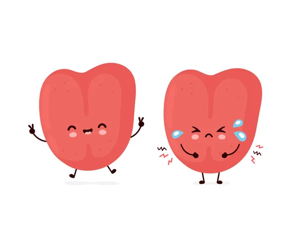 Niedlich lächelnd glücklich und traurig kranke menschliche Zunge — Stockvektor