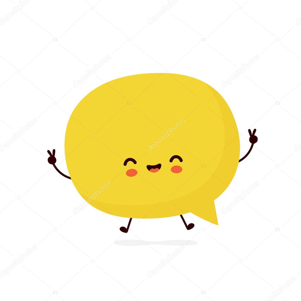 Cute smiling happy speech bubble. Vector flat cartoon character illustration.Isolated on white background. Speech bubble character concept
