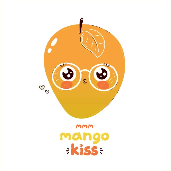 Niedlichen Mango Frucht Kuss Charakter. Vektor — Stockvektor