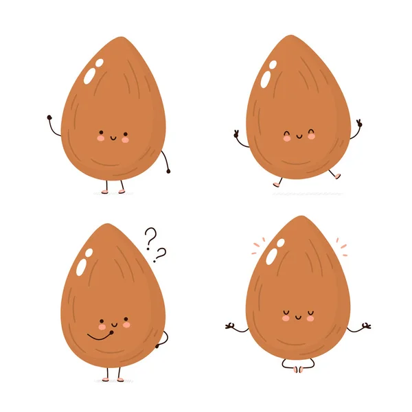 Cute happy almond character set collection — 스톡 벡터