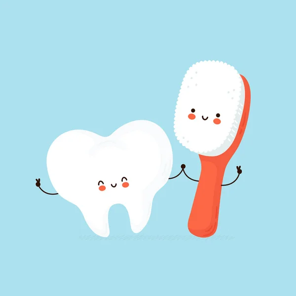 Lindo diente humano feliz y carácter cepillo de dientes — Vector de stock