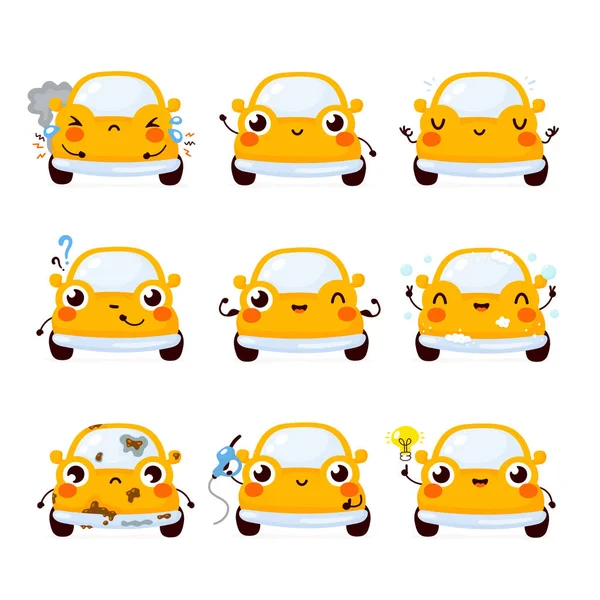 Söt glad gul bil bil — Stock vektor