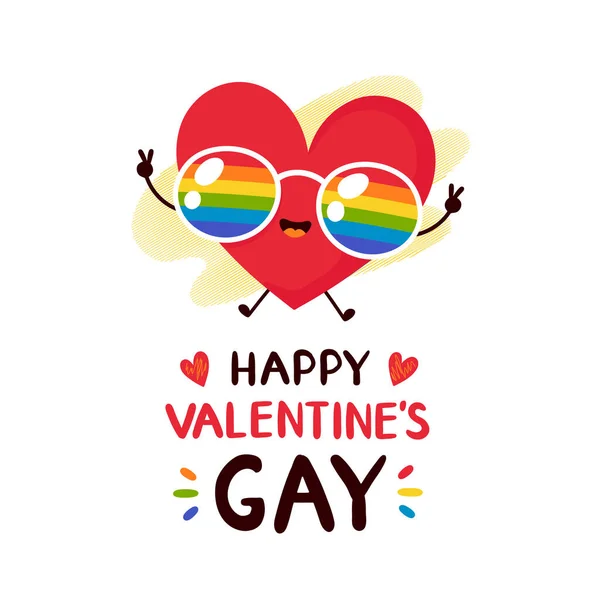 Lindo feliz sonriente corazón rojo en arco iris LGBT — Archivo Imágenes Vectoriales