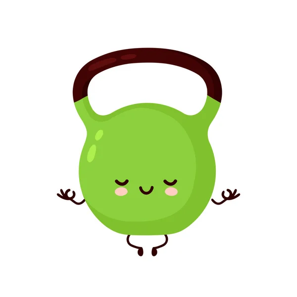 Linda sonriente feliz fitness Kettlebell meditar — Vector de stock