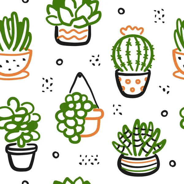 Stile disegnato a mano piante domestiche succulente — Vettoriale Stock