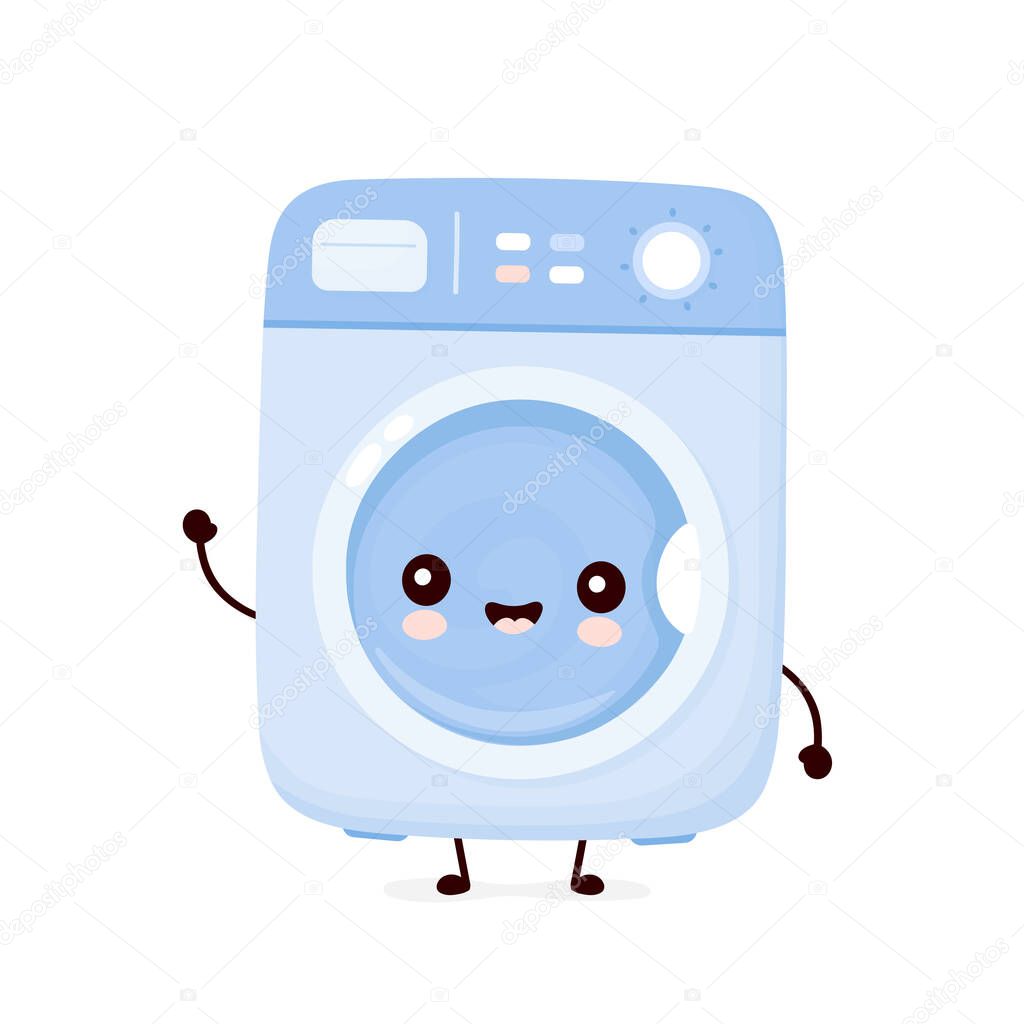 Cute happy washing machine. Vector