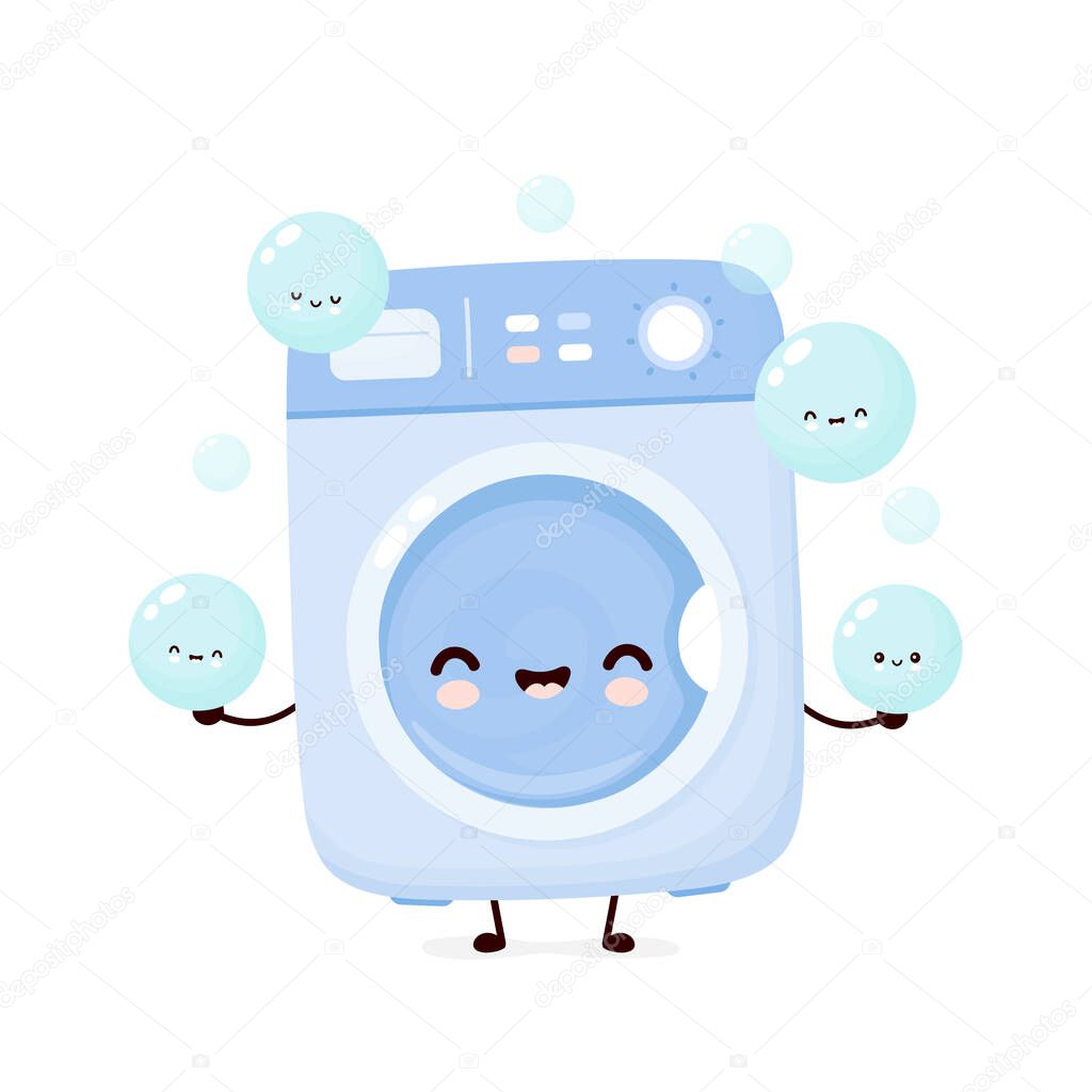 Cute happy washing machine juggle foam bubble