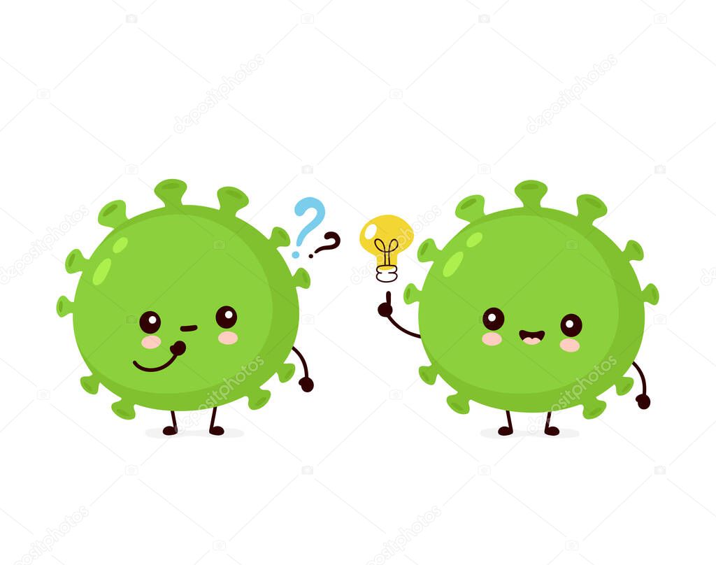 Cute happy probiotic bacteria with question mark