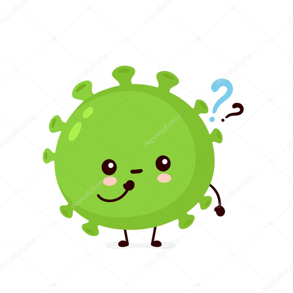 Cute happy probiotic bacteria with question mark