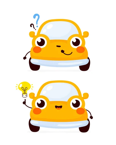 Leuke vrolijke gele auto met vraagje — Stockvector