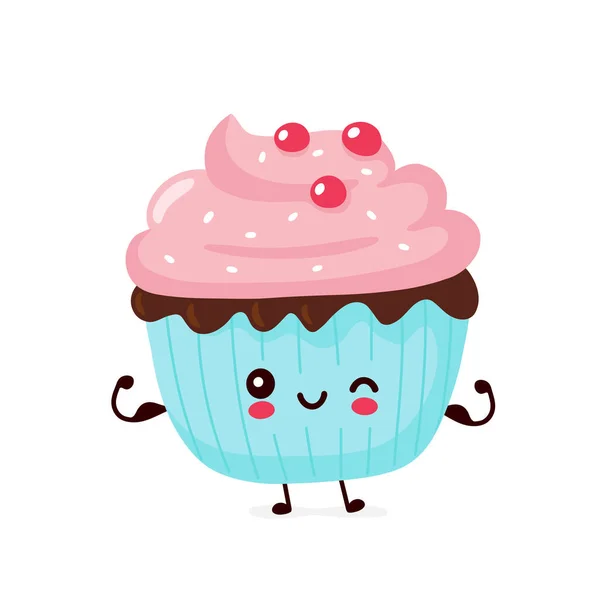 Niedlich glücklich lächelnd Cupcake. Vektor — Stockvektor