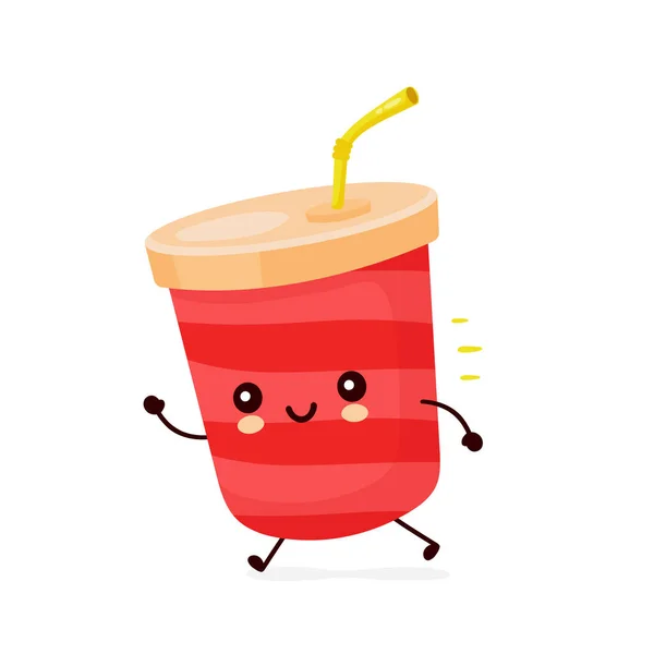 Linda taza de agua de soda feliz correr — Vector de stock