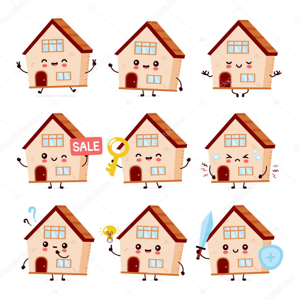 Cute happy smiling house set collection