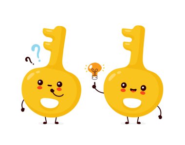 Soru işaretli şirin, mutlu altın anahtar.