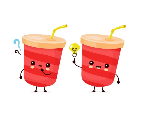 Cute soda cup with question and idea lightbulb. — 스톡 벡터