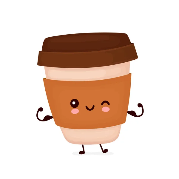 Cute szczęśliwy silny filiżanka papieru kawy — Wektor stockowy