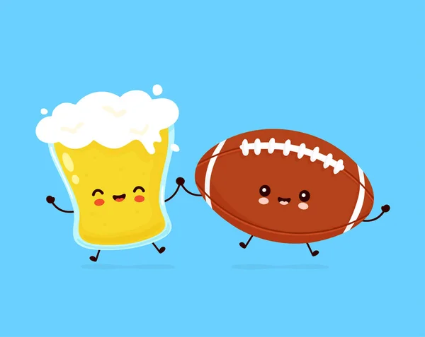 Cute happy smiling glass of beer and football ball — Stock Vector