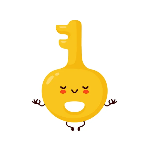 Cute happy gold key meditate in yoga pose — 스톡 벡터