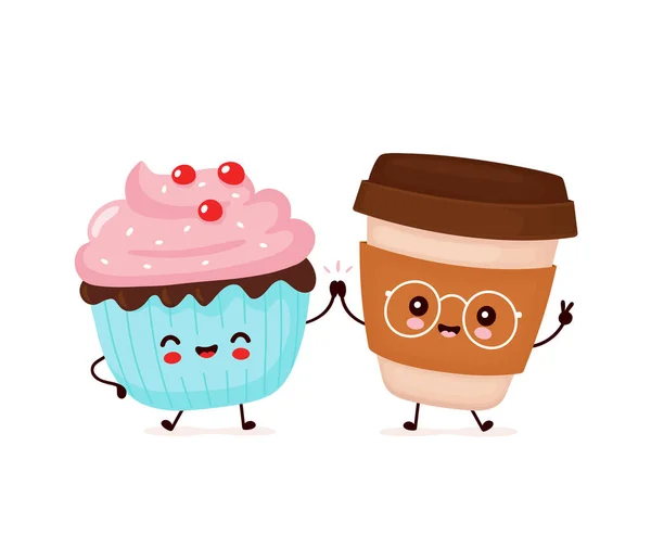 Roztomilý šťastný úsměv cupcake a šálek kávy — Stockový vektor